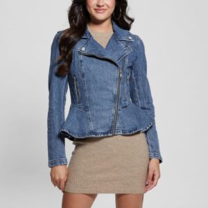 eco mac denim peplum moto jacket