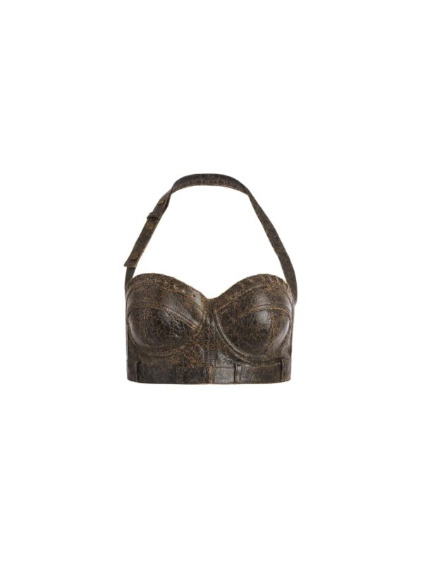 crackle leather bra