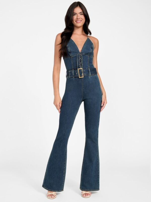 eco rebel halter denim jumpsuit
