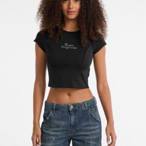 guess originals eco raw edge rhinestone tee