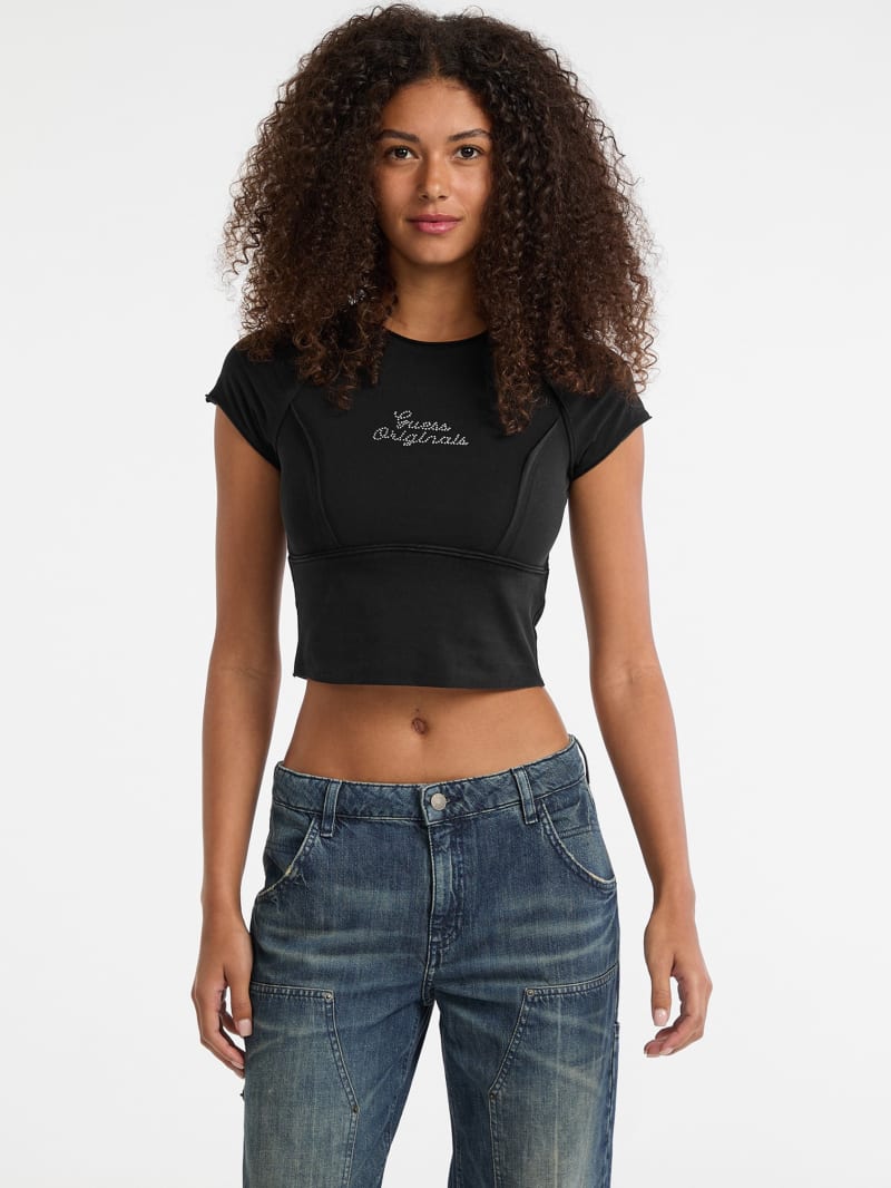 guess originals eco raw edge rhinestone tee guess originals eco raw edge rhinestone tee