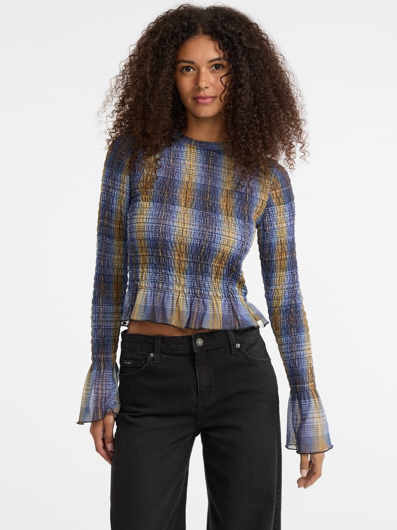 guess originals eco smocked mesh printed tee guess originals eco smocked mesh printed tee