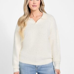 seema fuzzy knit polo sweater