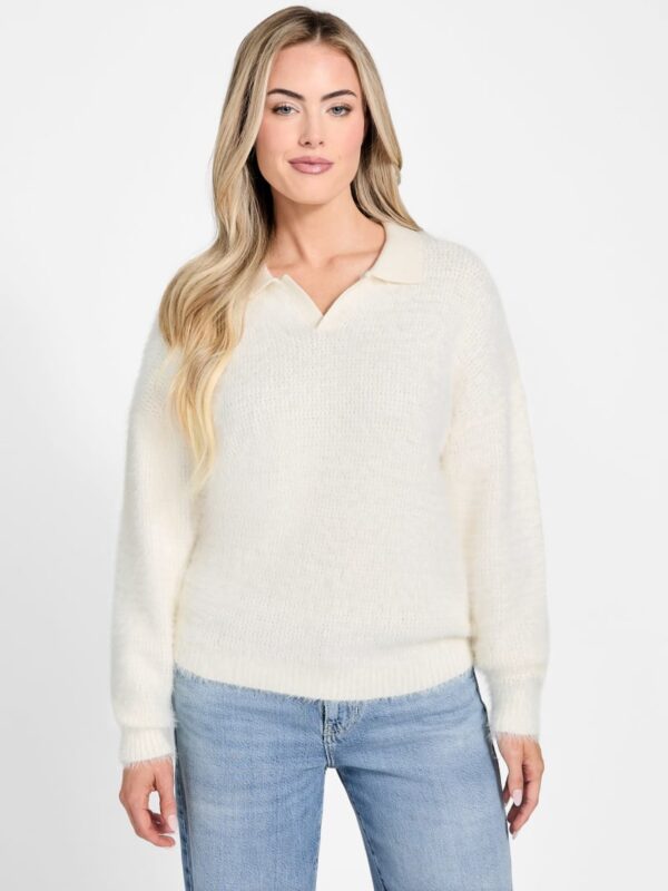 seema fuzzy knit polo sweater