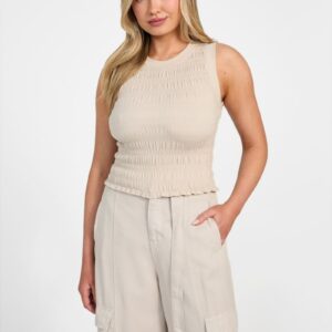 eco claire smocked tank top