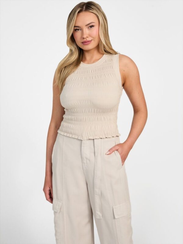 eco claire smocked tank top
