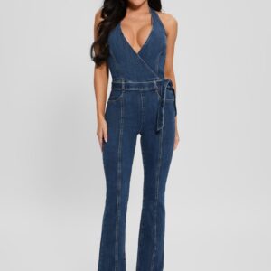 eco claire denim halter jumpsuit
