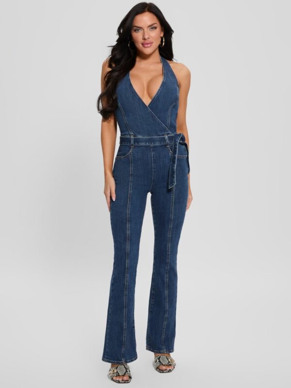 eco claire denim halter jumpsuit