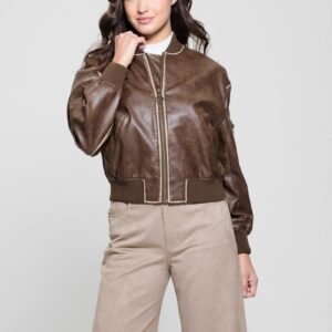 angelique vintage faux leather flight jacket
