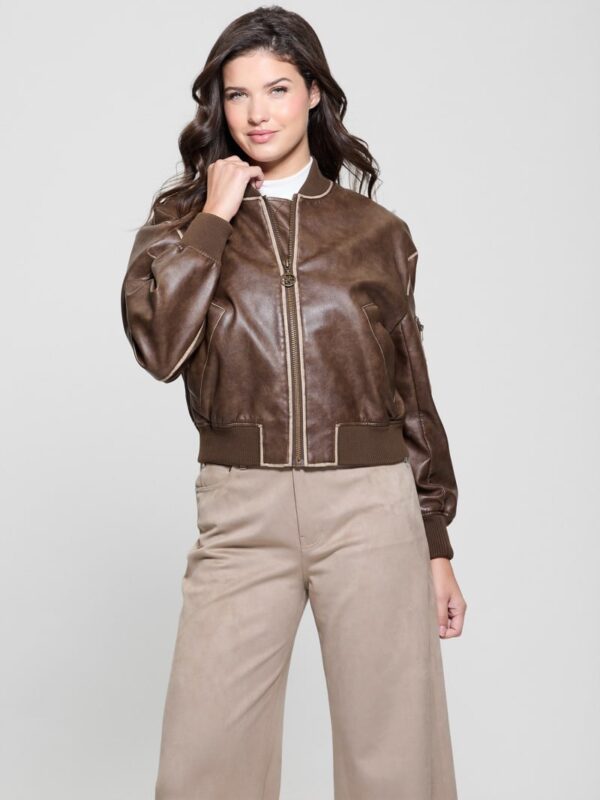 angelique vintage faux leather flight jacket