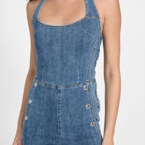 blair halter denim jumpsuit