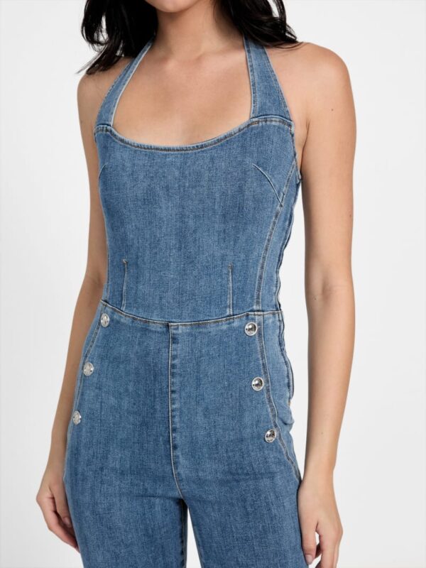 blair halter denim jumpsuit