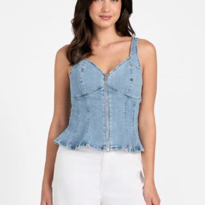 anika denim peplum top