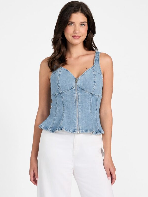 anika denim peplum top