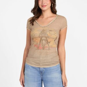 moto printed v neck tee