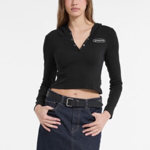 hooded embroidered logo slim top