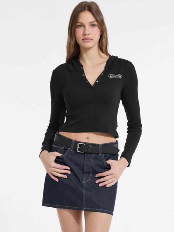 hooded embroidered logo slim top
