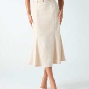 linen blend midi skirt