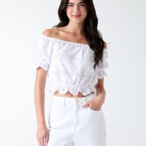 off shoulder eyelets top