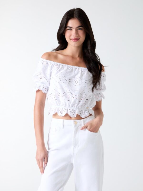 off shoulder eyelets top