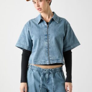 guess originals zipped denim shirt
