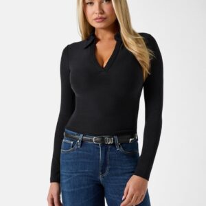 rib knit polo shirt