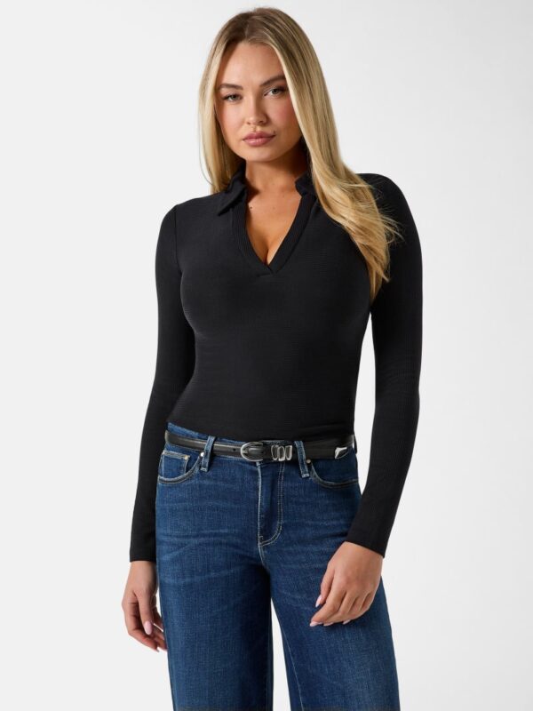 rib knit polo shirt