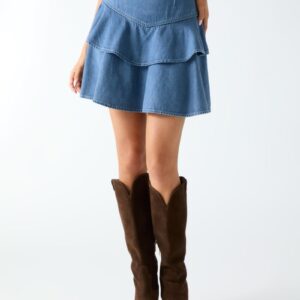 ruffled denim skirt