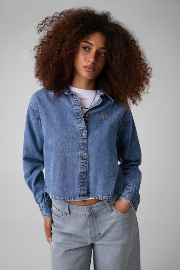 cropped denim shirt