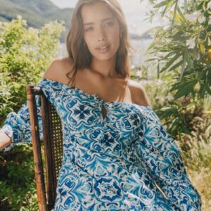 off shoulder printed dress