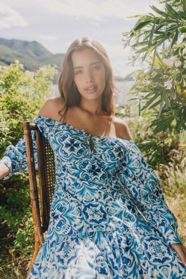 off shoulder printed dress