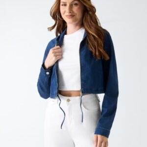 cropped denim hoodie