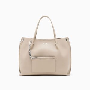 textured fabric shopper with chain strap