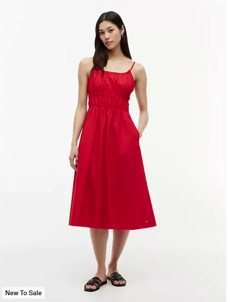 shirred poplin midi dress