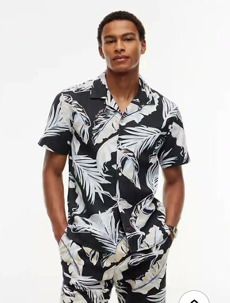 regular fit leaf linen blend camp shirt