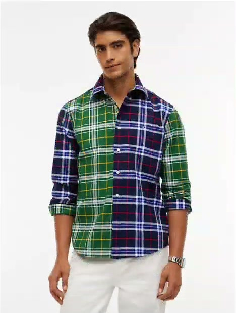 regular fit mixed tartan oxford shirt