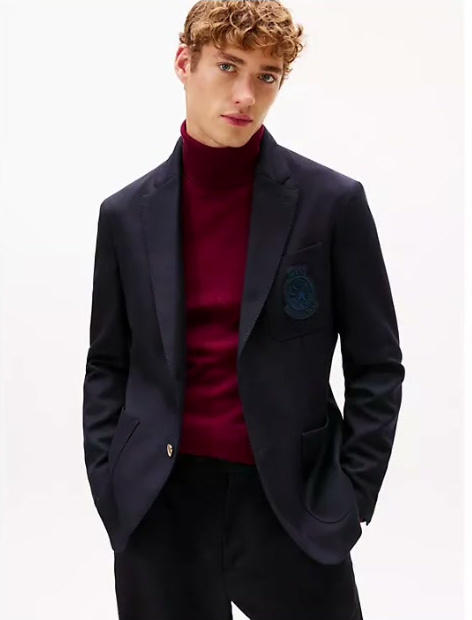 crest logo wool club blazer
