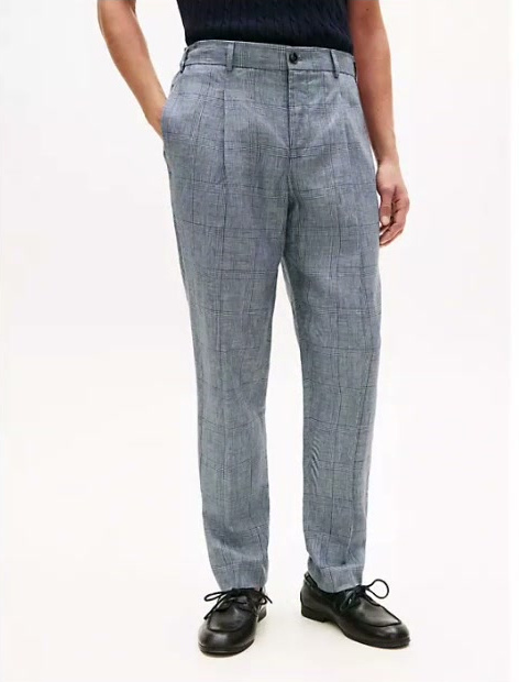 new york label glen plaid linen pant
