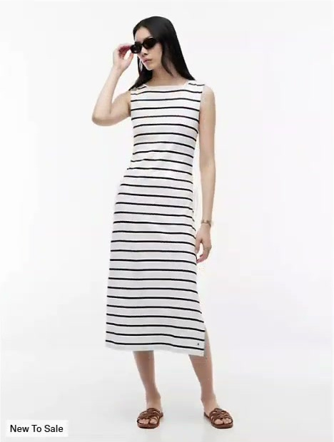sleeveless side tie boatneck midi dress