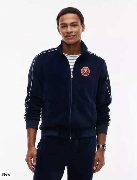 crest patch velour track jacket