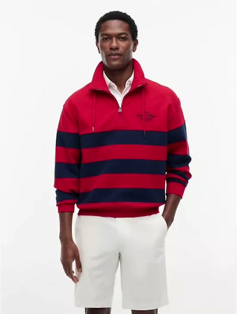 breton stripe quarter zip sweatshirt