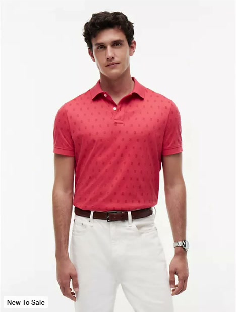 allover flag print interlock polo