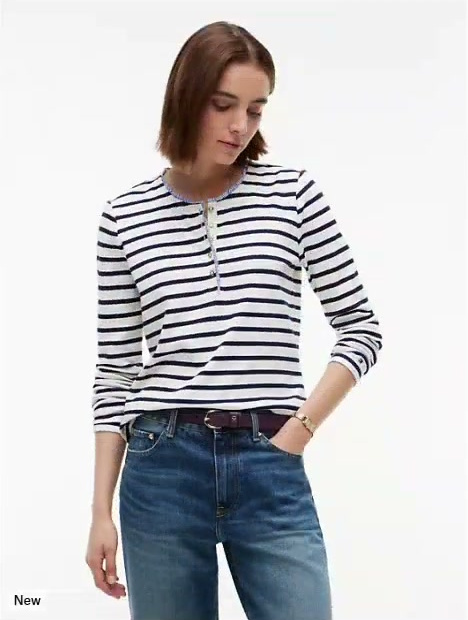 ruffle trim striped interlock henley
