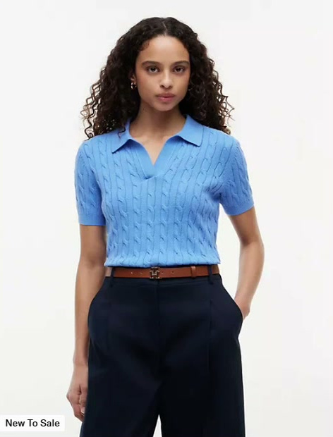 short sleeve cable knit sweater polo