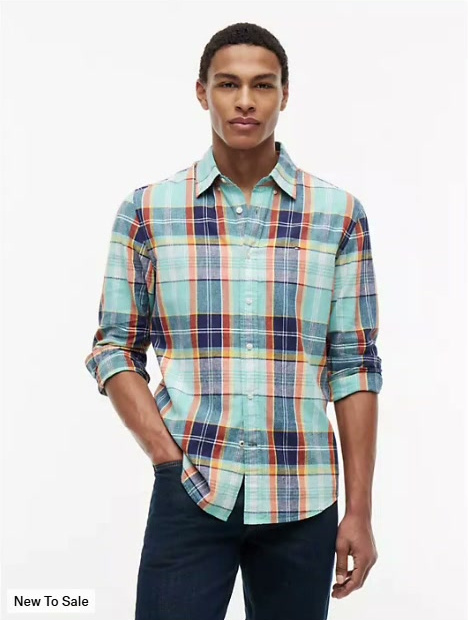 regular fit madras linen blend shirt