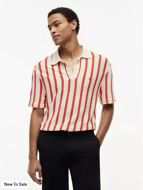 classic fit stripe open knit polo