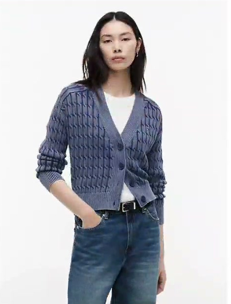 garment dyed cable knit cardigan