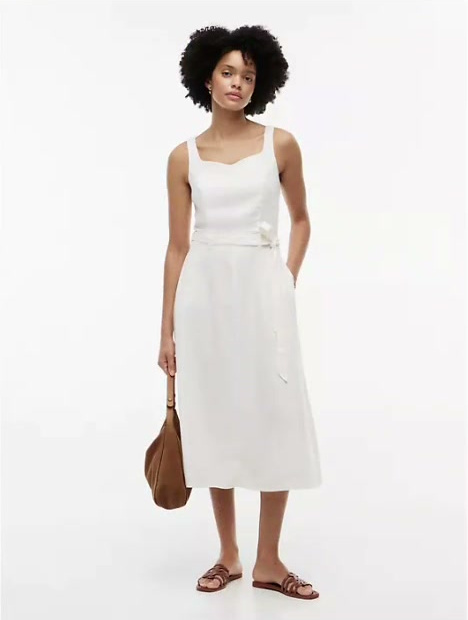 belted linen blend midi dress