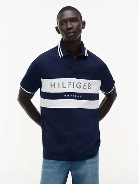 regular fit marina club logo jersey polo