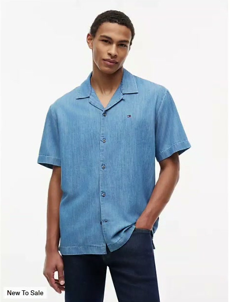classic fit lightweight denim camp shirt